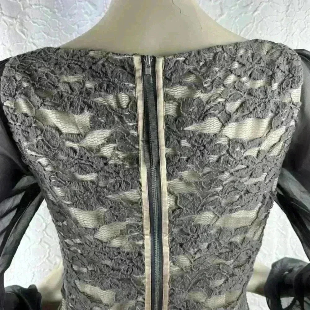 Eliza J Lace Sheath Dress Grey Long Sheer Sleeve 8 - Picture 7 of 12